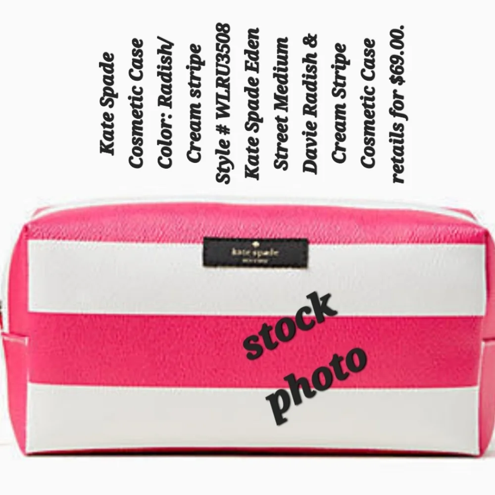 Kate Spade Eden Street Medium Davie Radish & Creme Stripe Cosmetic Bag